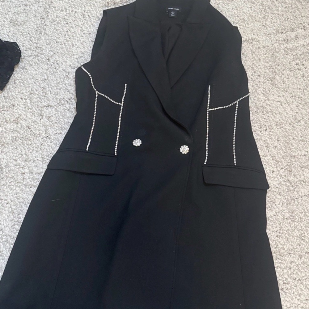 Karen Millen Vest Coat Dress Rhinestone Black Crepe Evening UK 14 US 10 $495